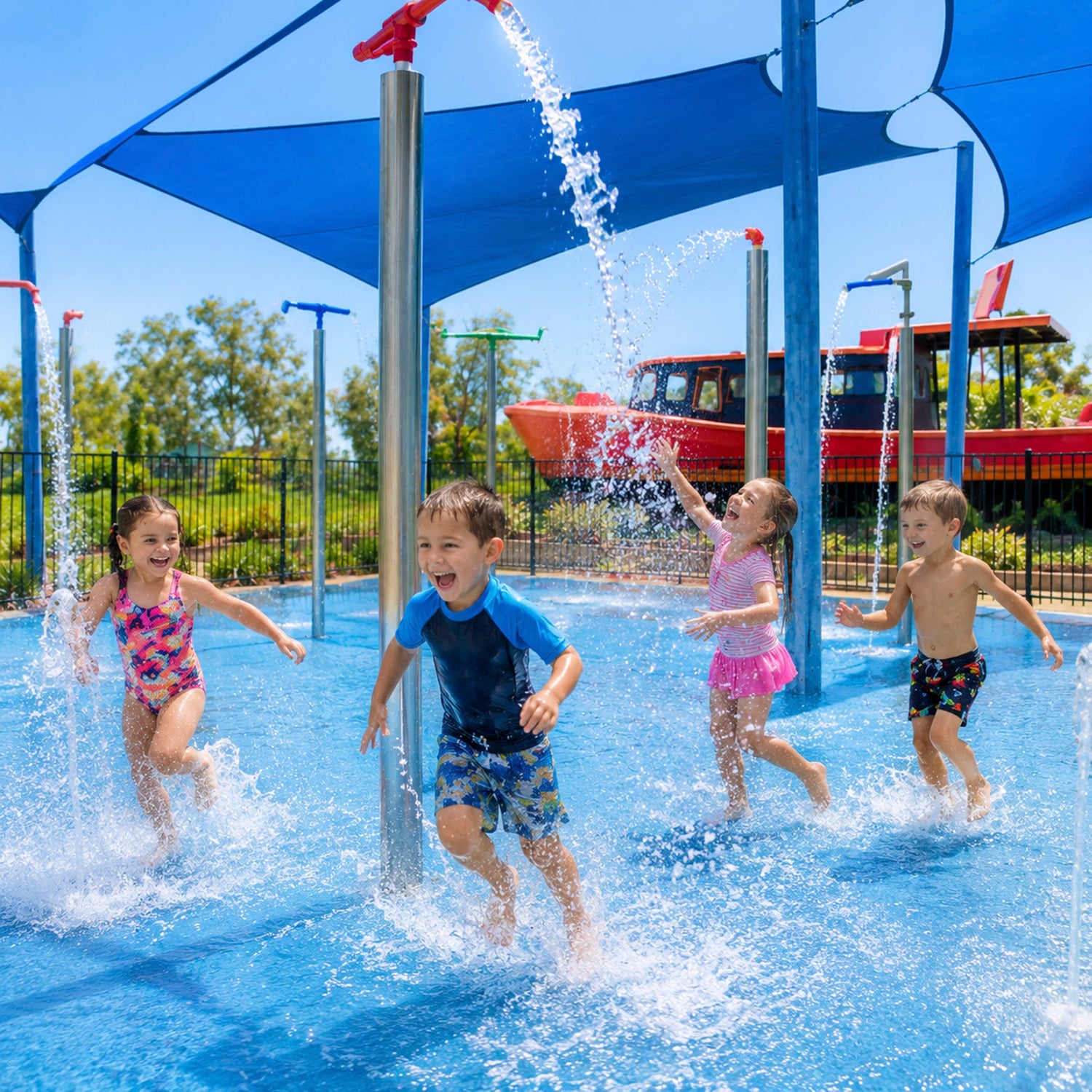 Kids playing in the Adventure Playground and Splash Park at The Big Goose Adventure Farm & Wildlife Park on the Mornington Peninsula