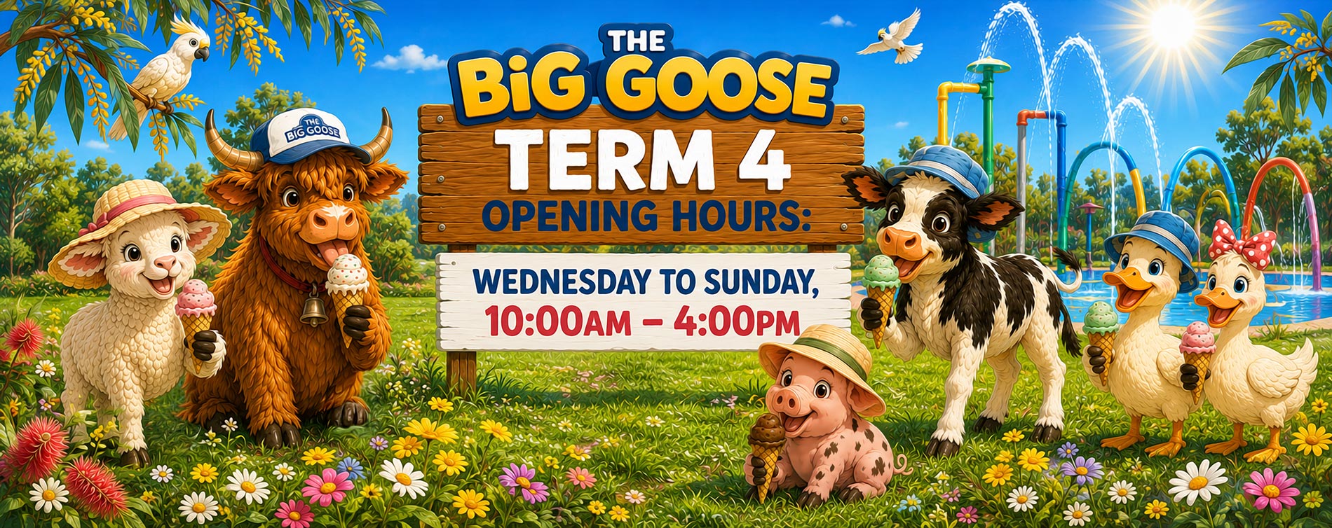 The Big Goose Adventure Farm and Wildlife Park on the Mornington Peninsula close to Melbourne and Cranbourne Family Fun Activity and Things to Do With the Kids on School Holidays - Term 4 Opening Hours