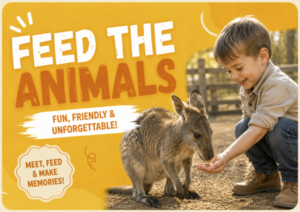 Feed cute farm animals and Australian Animals, kangaroos, wombats, goats, cows, sheep and camels at The Big Goose on the Mornington Peninsula, South East Melbourne