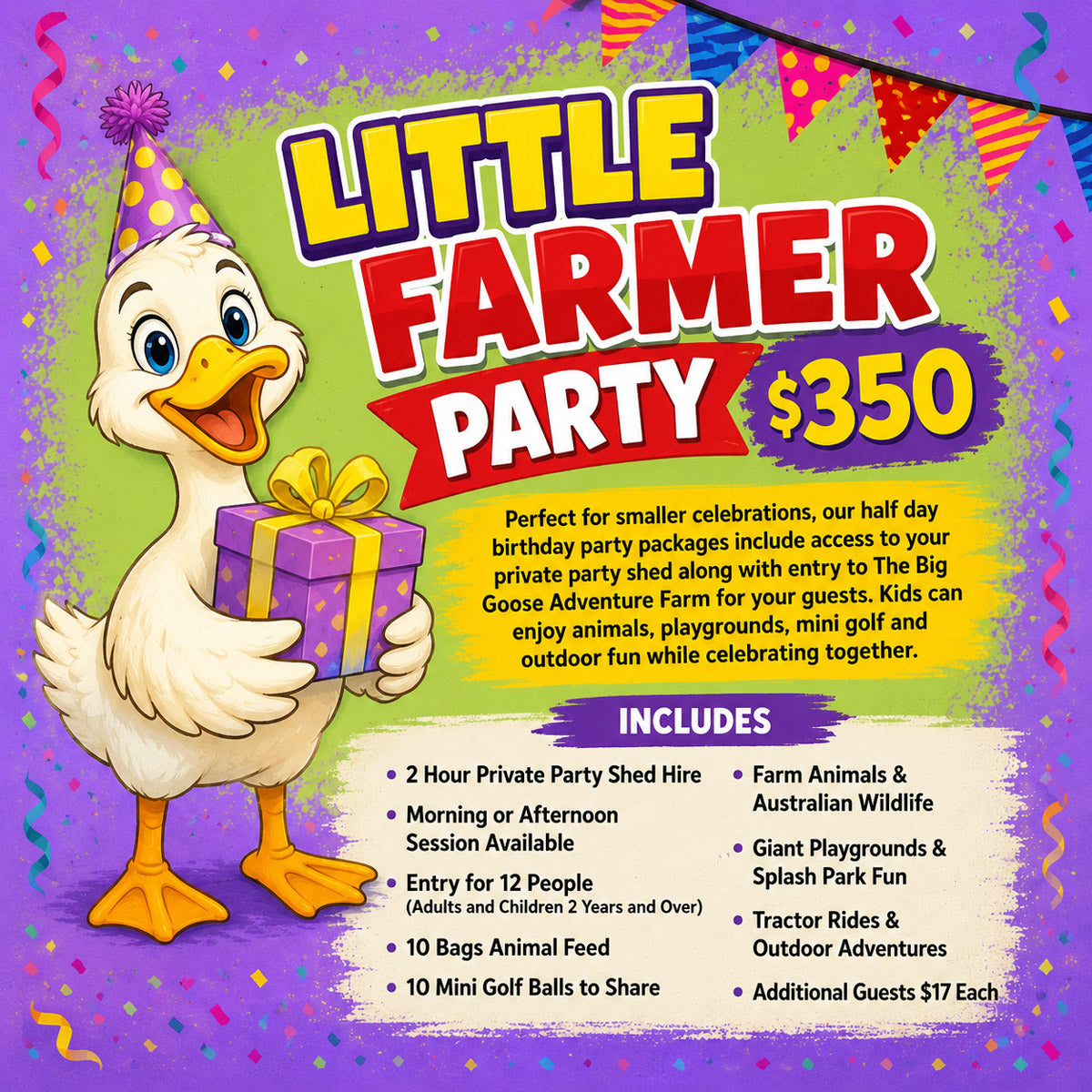 Birthday Party Packages at The Big Goose Adventure Farm & Wildlife Park on the Mornington Peninsula