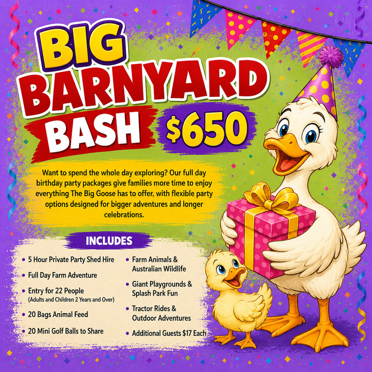 Birthday Party Packages at The Big Goose Adventure Farm & Wildlife Park on the Mornington Peninsula
