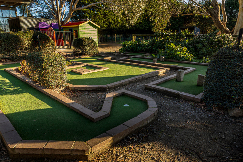 Mini golf course at The Big Goose Adventure Farm & Wildlife Park featuring family-friendly putting greens and outdoor fun on the Mornington Peninsula near Melbourne Victoria