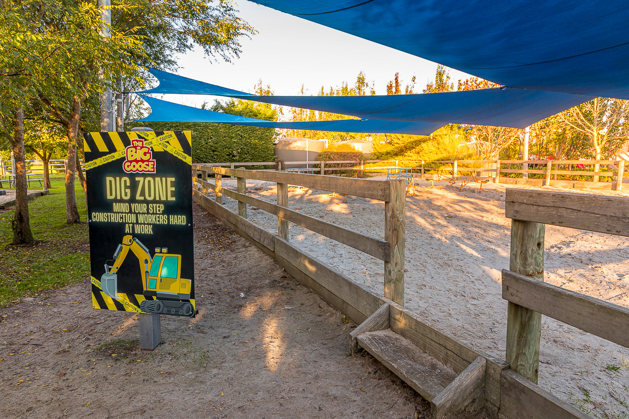 The Big Goose Dig Zone giant sandpit playground with excavator diggers, family attraction on the Mornington Peninsula near Melbourne, Frankston, Hastings and Mornington Victoria